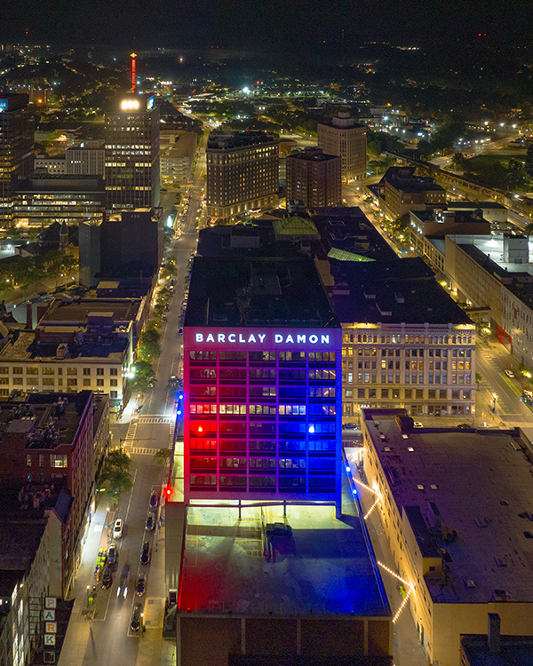 Barclay Damon Tower was majestically lit red, white, and blue for Patriot Day and National Day of Service and Remembrance on September 11.